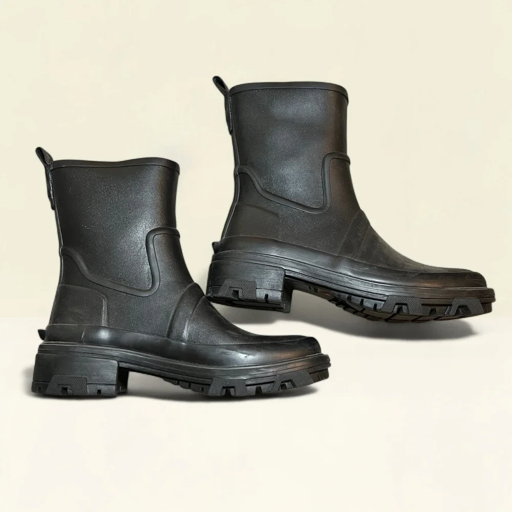 Rag &‎ Bone SHILOH Rain Boots 38 Women's Waterproof Rubber Moto Boots Black Sole